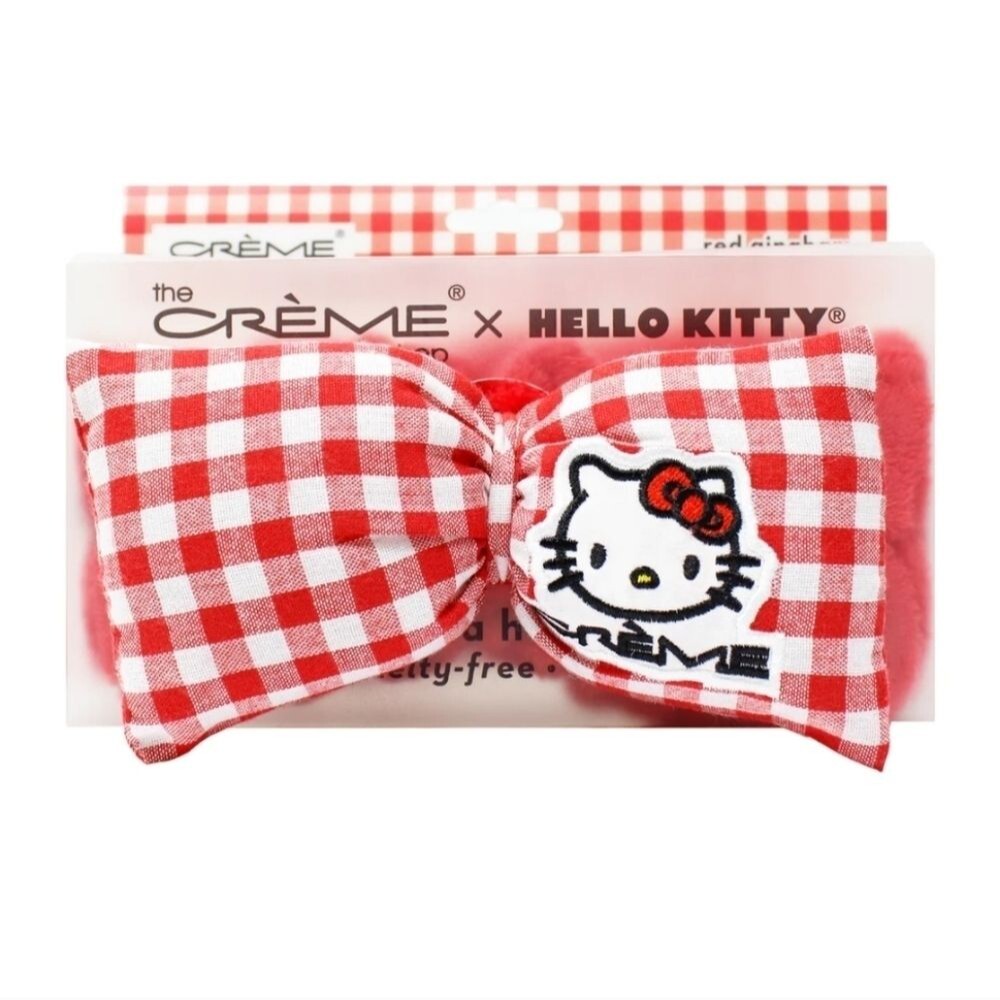 Hello Kitty plush spa headband red plaid print bow creme shop
